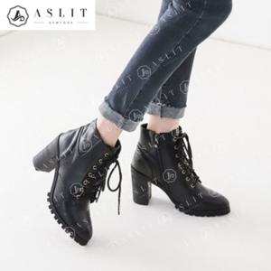 [애슬릿] 레이스업 끈 워커 통굽 하이힐 앵클 발목 부츠