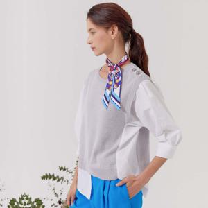 크레송 아이리스그레이 쥬얼버튼 텍스쳐블록 블라우스 R2211BL03_48