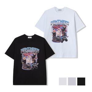 남자 오버핏 디지털 메탈 그래픽 반팔 티셔츠 RM-TSH-Q096-흰색