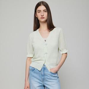 [듀엘]비즈 리본 퍼프 슬리브 가디건 (D252KSL045)