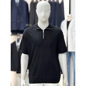 [바쏘옴므]블랙_반집업 세미오버핏 반팔 니트 WSY2GW52A