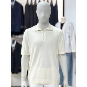 [바쏘옴므]아이보리_반집업 세미오버핏 반팔 니트 WSY2GW51A