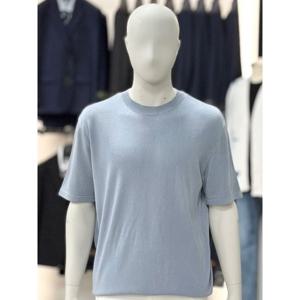 [바쏘옴므]스카이블루_세미오버핏 라운드 반팔 니트 WSY2GW50A