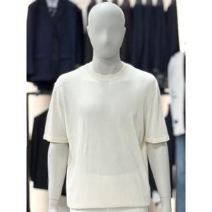 [바쏘옴므]아이보리_세미오버핏 라운드 반팔 니트 WSY2GW48A