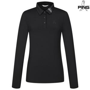 [핑골프][양말증정]여성 카라 라인 포인트 긴팔 티셔츠 121E3TO051_BK