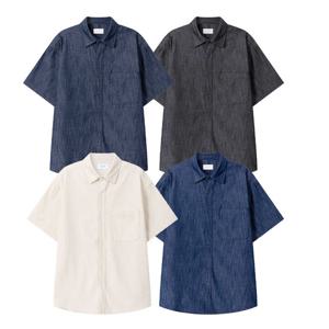 남자 데일리 코튼 데님 반팔 셔츠 AT-SHH-Q009-진청