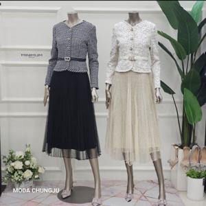 [미니멈]MD 투피스스타일 트위드 자켓 플리츠 샤 원피스 MD MMYA