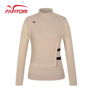 [팬텀] 여성 소재 믹스 라인 포인트 하이넥 긴팔 니트