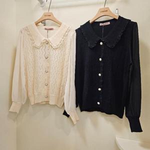 스테파니 HC07 레이스 카라 지그재그 니트 블라우스 A25SW5304