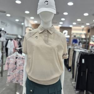 [챌린저]여성 시어 스트레치 소매로고 반팔 카라 우븐탑 베이지_