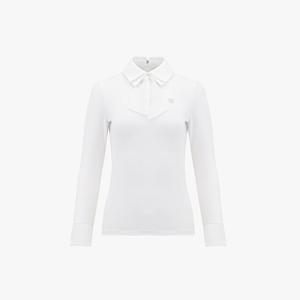 페어라이어 여성 쉬폰 리본 카라 티셔츠. (화이트)