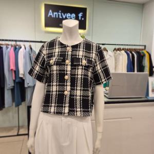 아니베에프 세이브존01 트위드 라운드 체크숏재킷 A57WJK700