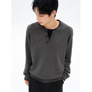 (225851EQ34) [에잇세컨즈] 레이어드 헨리넥 니트 풀오버  애쉬