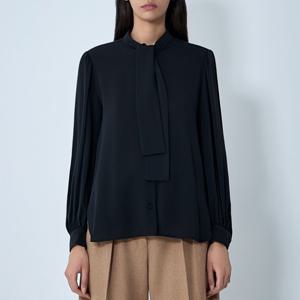 25 FW 막스마라 셀프타이 크루넥 버튼 다운 실크 셔츠 블랙 2521116082600 004