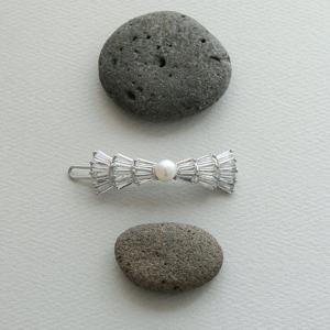 제이로렌 바게트 큐빅 진주 리본 헤어핀 H01415