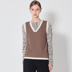 [보니스팍스][보니스팍스(Bonispax)] 브이넥 배색 나시블라우스