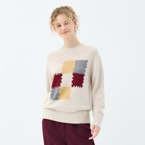 라쿤 블렌드 퍼즐 모티브 크루넥 벨리스 풀오버 (UFKKCN41FN-L/BEIGE)
