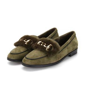 BABARA 바바라 스웨이드 퍼 로퍼 카키 BBF554