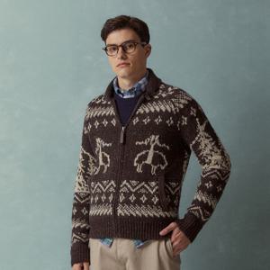 [브룩스브라더스] 울 골든플리스 자카드 풀집 가디건 (브라운) (BBWCMMF403)