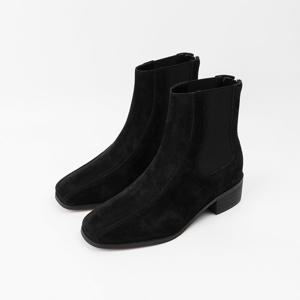 [신난다슈]여성 앵클부츠 4cm 숏 첼시 앵글 부츠 스웨이드 발편한 통굽 MRO257025 블랙