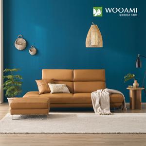 [리뷰이벤트]우아미가구 버니스 3인용 무빙헤드 천연면피 소가죽 소파+스툴