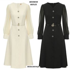 [미니멈]MD 시스루 슬리브 브이넥  플레어원피스 MD MMYCGWO8040