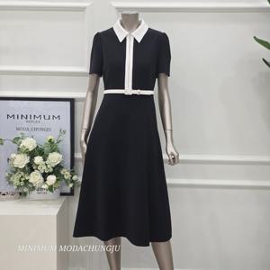 [미니멈]MD 카라 배색 더블집업 플레어원피스 MD MMYBAWO6070BK