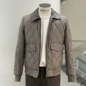 [바쏘옴므]Z5UA-02A 베이지 양가죽 경량 패딩 집업 카라 숏점퍼