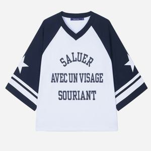 [클라이드앤]여성 브이넥 레터링 래글런 7부 티셔츠 FPBS717F_DG