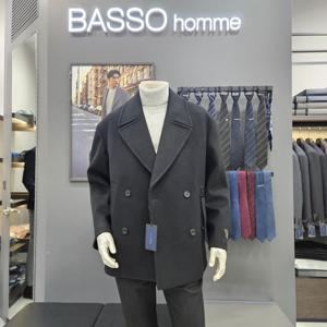 [바쏘옴므]심플 울캐시미어오버핏블랙하프더블코트WSY4CD37