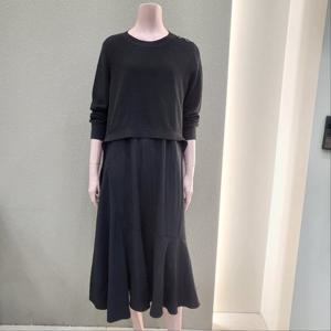 [꼼빠니아]라운드넥 이중 패턴 세미루즈핏니트 원피스CAFW9-WOP0