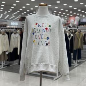 [숲]레터링 플라워 자수 포인트 티셔츠/OBALTT1A_SH