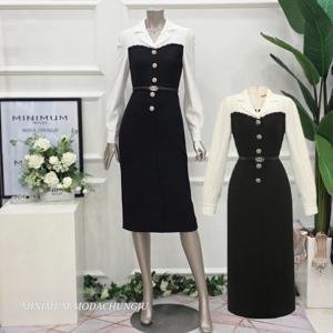 [미니멈]MD 블라우스 레이어드 H 라인 원피스  MD MYDAWO1210BK