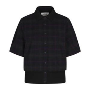 [핑]여성  체크 버튼카라반팔 티셔츠 121D3TF152_ GN