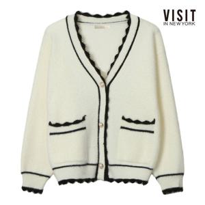[비지트인뉴욕]클래식 배색 라인 V넥 가디건 (V5AGD01)