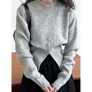 [예쎄](예쎄)   집업 장식 풀오버 라운드 니트 (S4WKN069A)