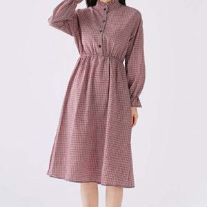 여자 원피스 긴팔 체크 여성 치마 봄 원피스 스커트 하객원피스 쉬폰원피스 빅사이즈롱원피스