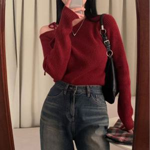 [오너클랜]인기상품 페미닌무드 오프숄더 리본 니트 JSC-d0160 [