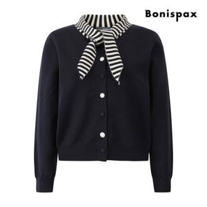 보니스팍스  스트라이프 타이 배색 니트 가디건 (XPBKG005M0)