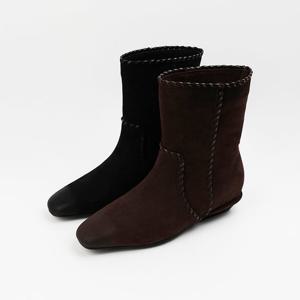 [신난다슈]여성 앵클부츠 3cm 여자 숏 앵글 부츠 기모 소가죽 스웨이드 사각코 MH250013