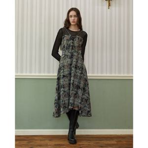 [에고이스트] ER4WO062 체크 벨벳 믹스 플레어 원피스 (25년 겨울)