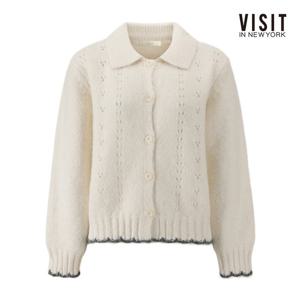 [비지트인뉴욕]레이스 펀칭 카라 울 가디건 V5BGD08