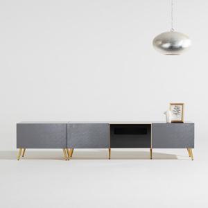 [더젠] 라임 메탈릭실버 고급 2100거실장세트(골드다리)