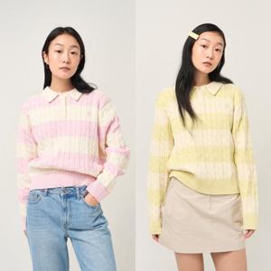 [플랙진] 여성 카라 스트라이프 니트 PWTH1NTL34W