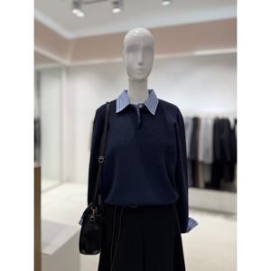 [숲]셔츠카라 배색 레이어드 니트  SBBLK31A