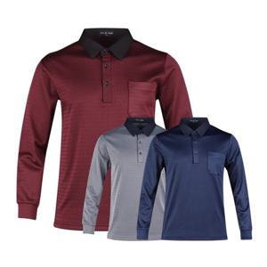 럭스골프 남성 패턴 배색 카라 기모 긴팔 티셔츠 JP25W437