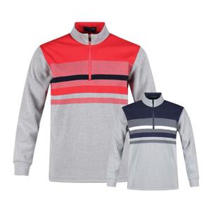 럭스골프 남성 반집업 배색 블록 겉기모 긴팔 티셔츠 JP25W435