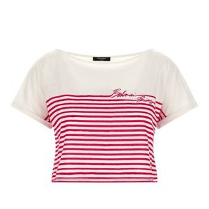 발망 보트넥 스트라이프 크롭 티셔츠 GF1EE150GF53 GVA