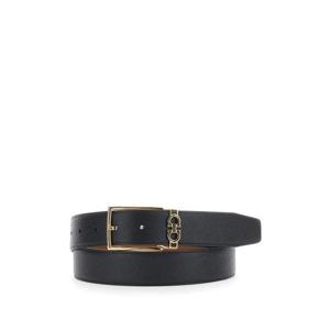 FERRAGAMO 그레인 가죽 남성의 간치니 버클 벨트가 있는 검은색 리버서블 벨트 67A0370790180