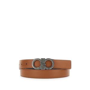FERRAGAMO 망치 가죽 남성의 간시니 버클이 달린 베이지 리버서블 벨트 6706440791058